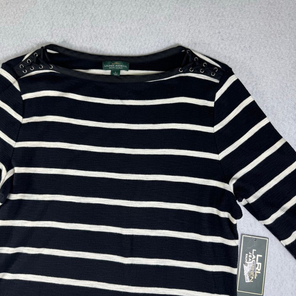 NWT Lauren Ralph Lauren Lg Striped Dress Navy & White No Belt Coastal Nautical